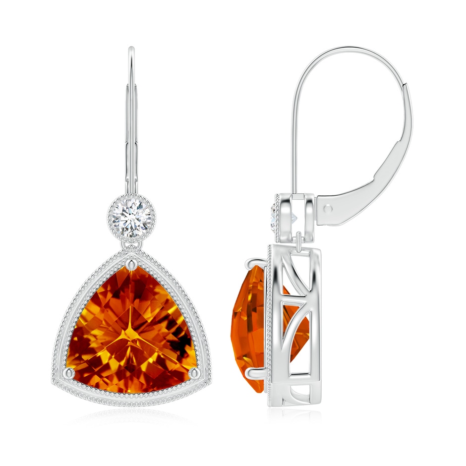 10mm AAAA Trillion Checker-Cut Citrine Milgrain Drop Earrings in White Gold side-1