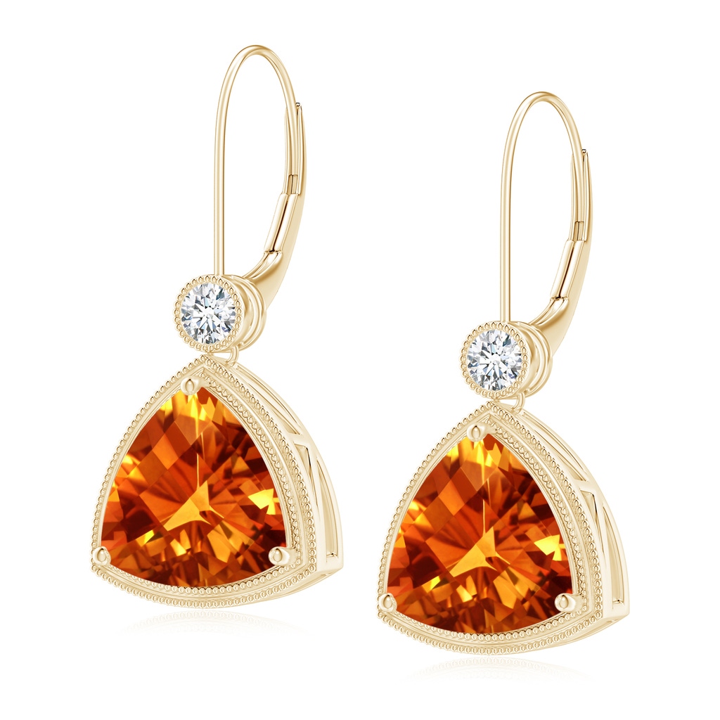 10mm AAAA Trillion Checker-Cut Citrine Milgrain Drop Earrings in Yellow Gold