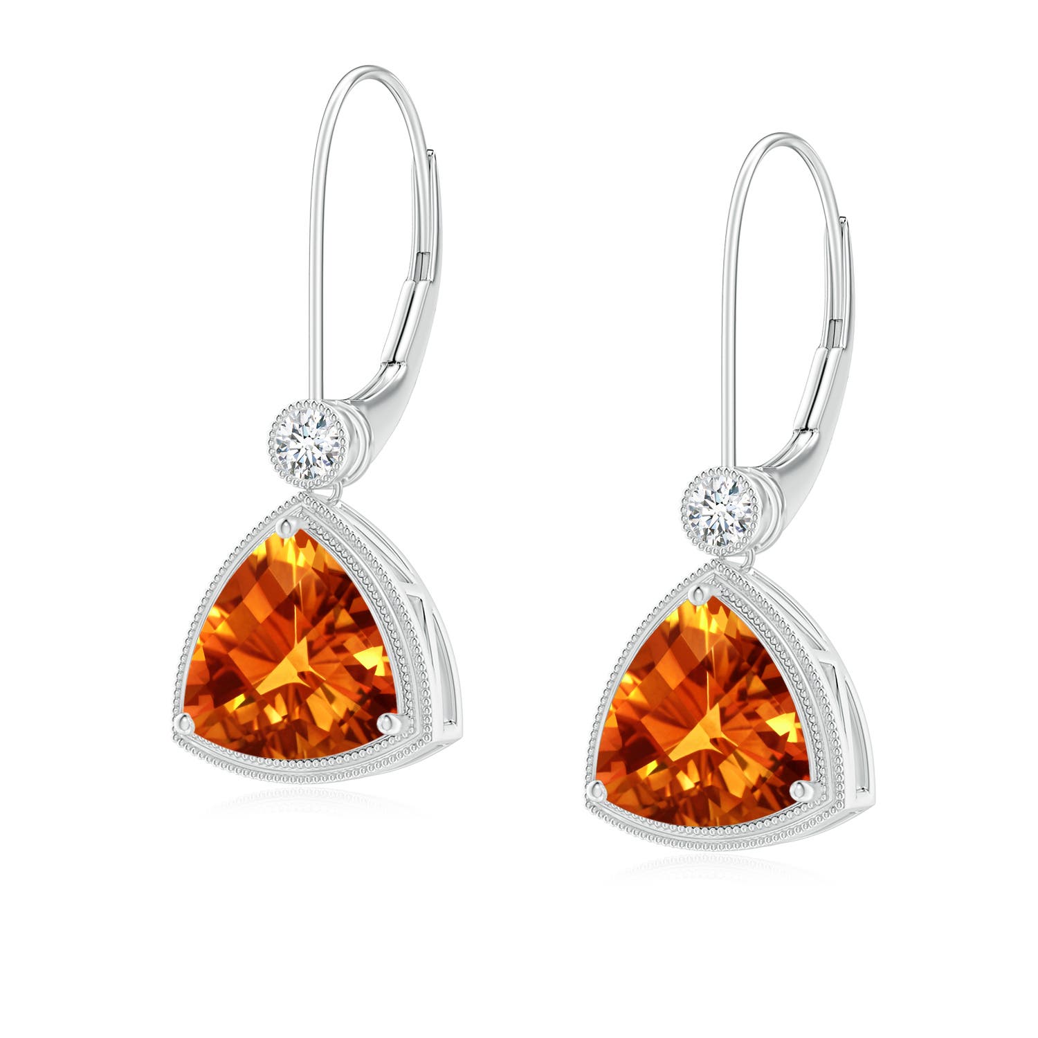 8mm AAAA Trillion Checker-Cut Citrine Milgrain Drop Earrings in P950 Platinum