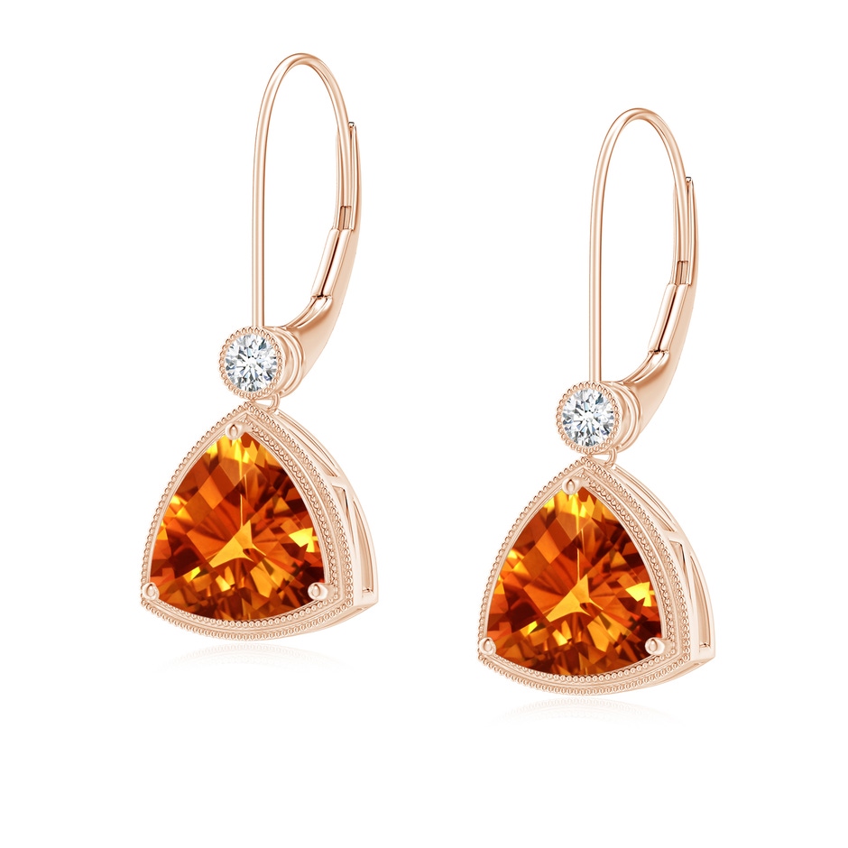 8mm AAAA Trillion Checker-Cut Citrine Milgrain Drop Earrings in Rose Gold 