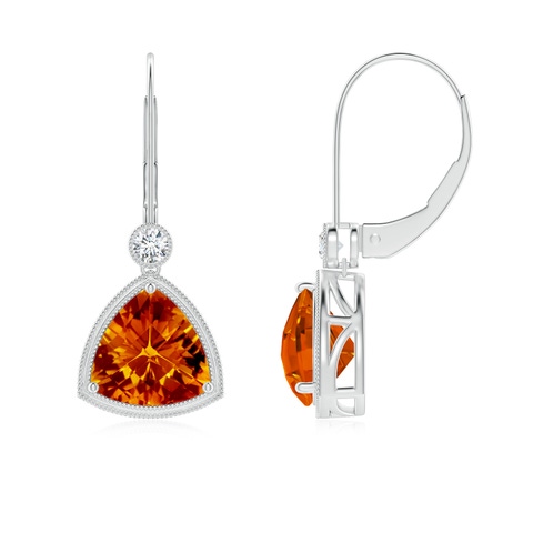 8mm AAAA Trillion Checker-Cut Citrine Milgrain Drop Earrings in White Gold - side 2