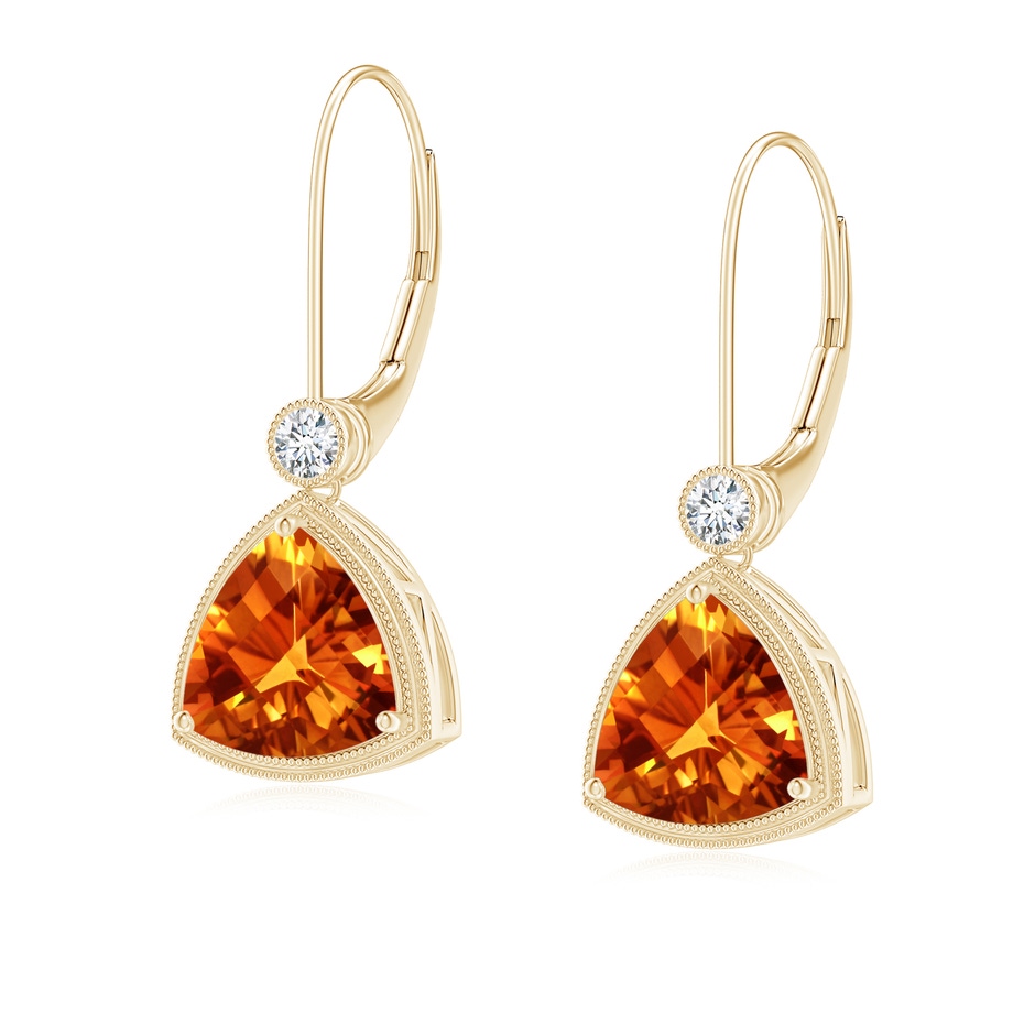 8mm AAAA Trillion Checker-Cut Citrine Milgrain Drop Earrings in Yellow Gold 