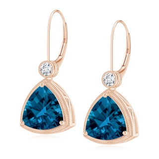 10mm AAAA Trillion Checker-Cut London Blue Topaz Milgrain Drop Earrings in Rose Gold