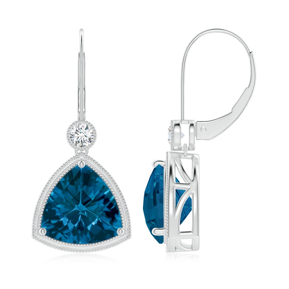 10mm AAAA Trillion Checker-Cut London Blue Topaz Milgrain Drop Earrings in White Gold side-1