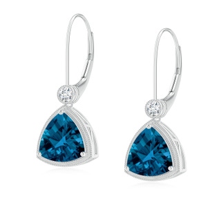 8mm AAAA Trillion Checker-Cut London Blue Topaz Milgrain Drop Earrings in P950 Platinum