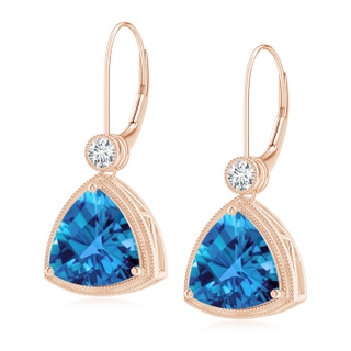 10mm AAAA Trillion Checker-Cut Swiss Blue Topaz Milgrain Drop Earrings in Rose Gold