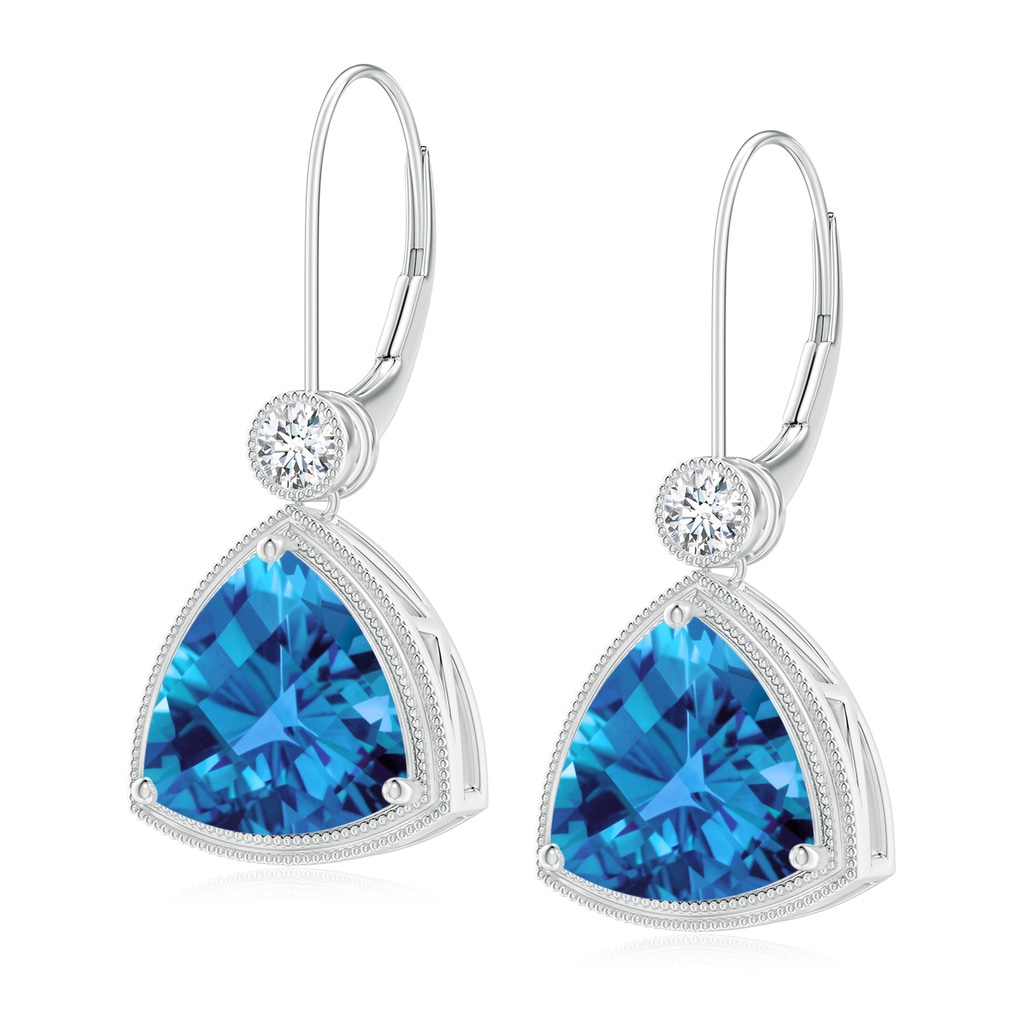 10mm AAAA Trillion Checker-Cut Swiss Blue Topaz Milgrain Drop Earrings in White Gold