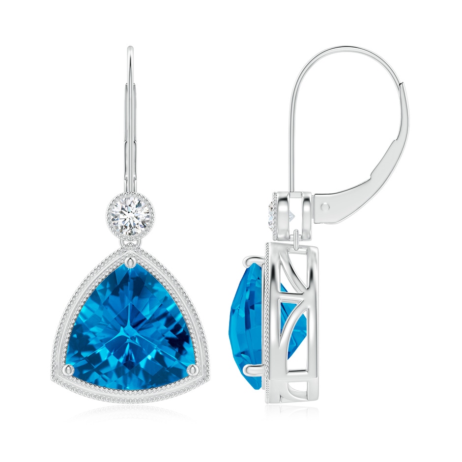 10mm AAAA Trillion Checker-Cut Swiss Blue Topaz Milgrain Drop Earrings in White Gold side-1