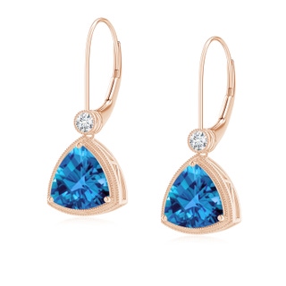 8mm AAAA Trillion Checker-Cut Swiss Blue Topaz Milgrain Drop Earrings in Rose Gold