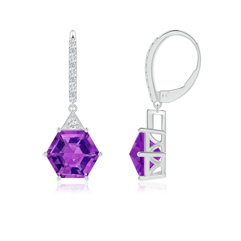 7mm AAAA Hexagonal Step-Cut Amethyst Leverback Drop Earrings in White Gold side 1