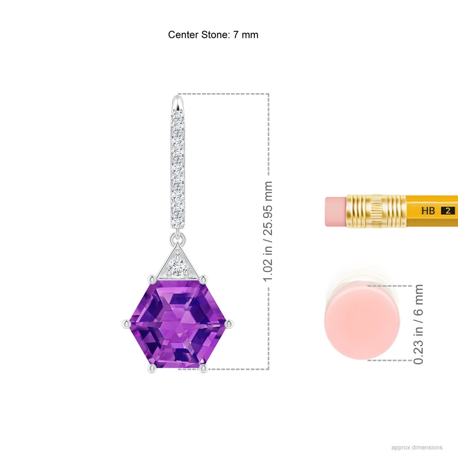 7mm AAAA Hexagonal Step-Cut Amethyst Leverback Drop Earrings in White Gold ruler