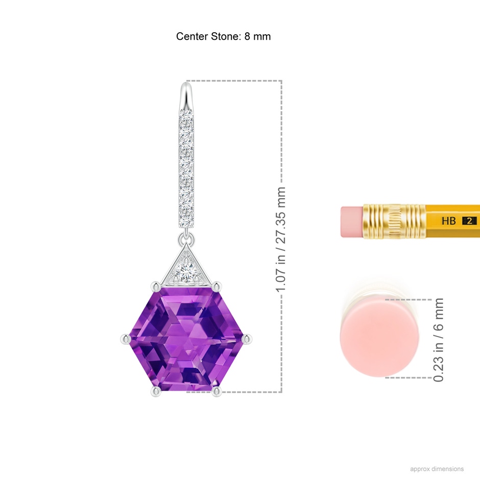 8mm AAAA Hexagonal Step-Cut Amethyst Leverback Drop Earrings in White Gold ruler