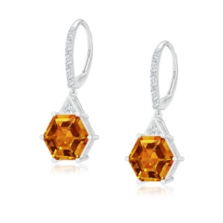 7mm AAAA Hexagonal Step-Cut Citrine Leverback Drop Earrings in P950 Platinum