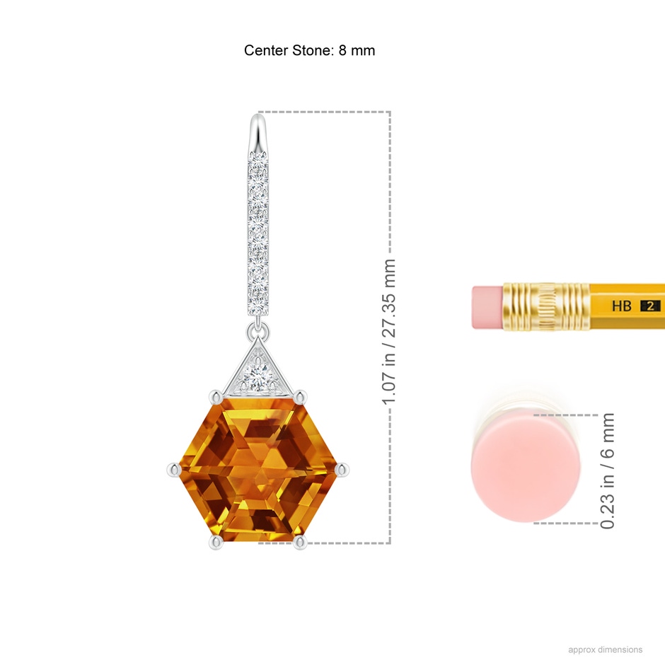 8mm AAAA Hexagonal Step-Cut Citrine Leverback Drop Earrings in White Gold ruler