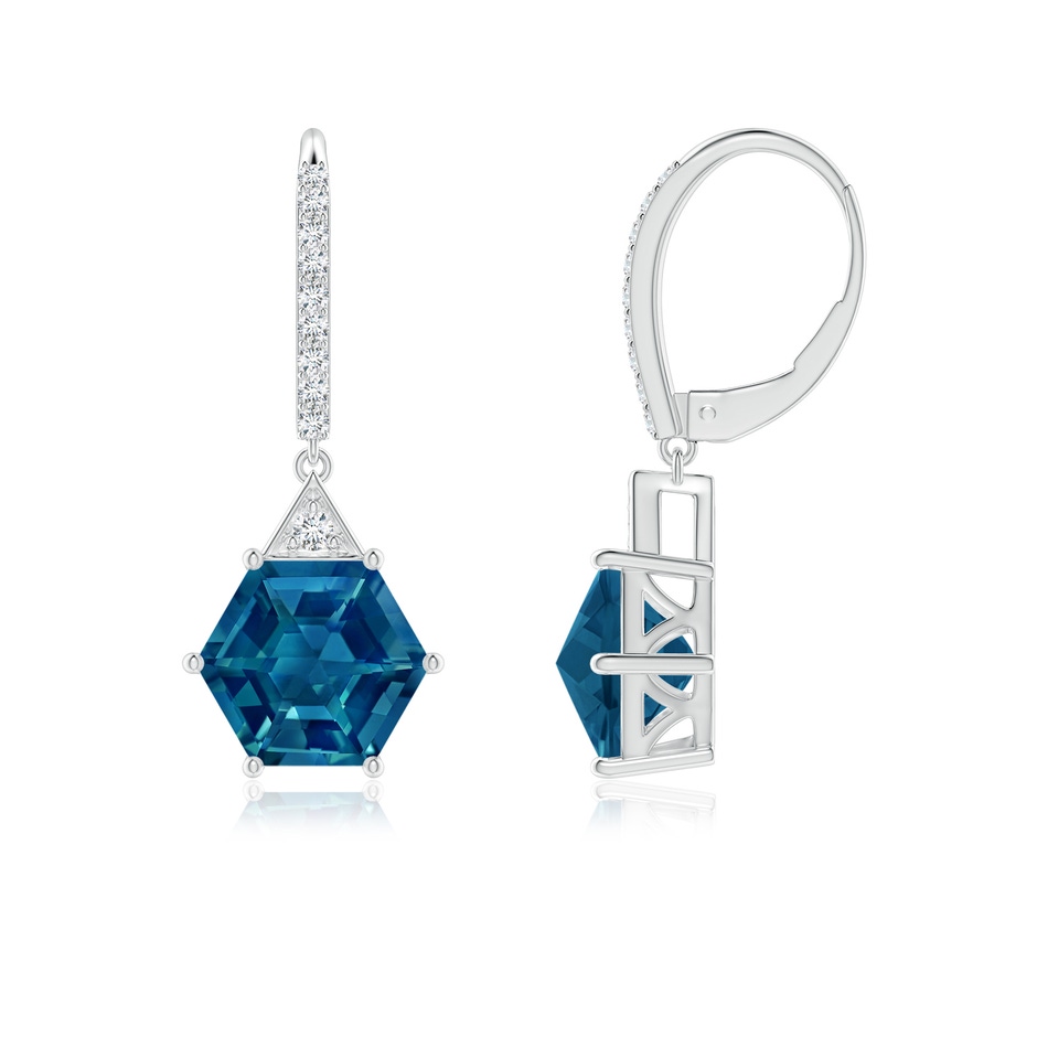 7mm AAAA Hexagonal Step-Cut London Blue Topaz Leverback Drop Earrings in White Gold side 1