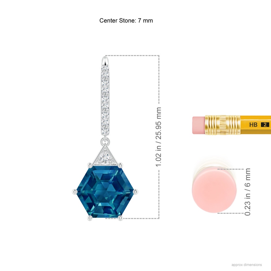 7mm AAAA Hexagonal Step-Cut London Blue Topaz Leverback Drop Earrings in White Gold ruler