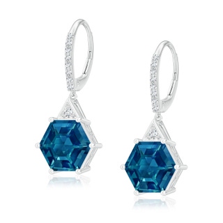 8mm AAAA Hexagonal Step-Cut London Blue Topaz Leverback Drop Earrings in P950 Platinum