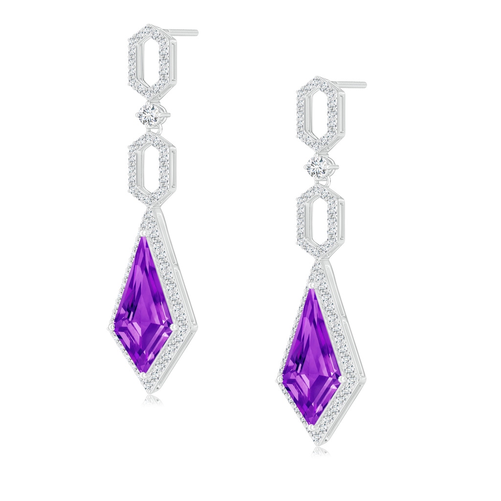 14x7mm AAAA Amethyst Elongated Hexagonal Frame Dangle Earrings in White Gold