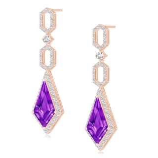 15x8mm AAAA Amethyst Elongated Hexagonal Frame Dangle Earrings in 9K Rose Gold