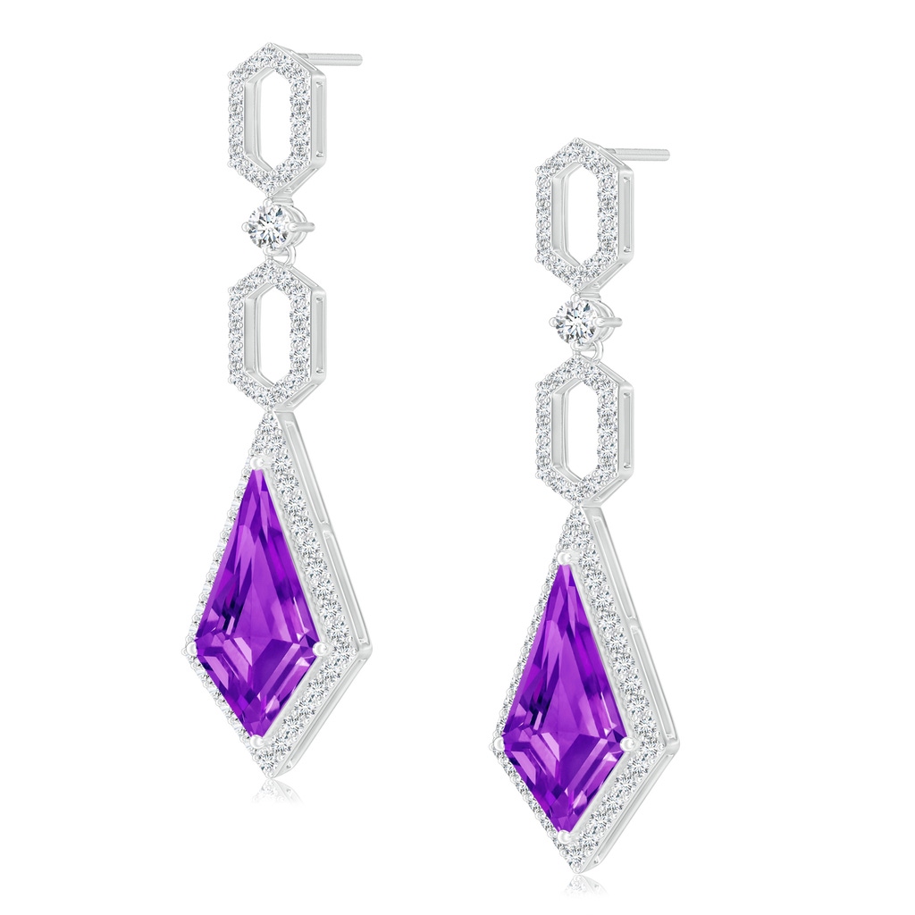 15x8mm AAAA Amethyst Elongated Hexagonal Frame Dangle Earrings in White Gold