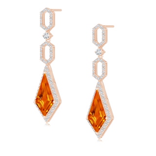 14x7mm AAAA Citrine Elongated Hexagonal Frame Dangle Earrings in Rose Gold