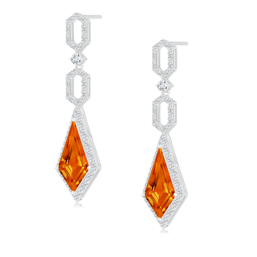 14x7mm AAAA Citrine Elongated Hexagonal Frame Dangle Earrings in White Gold