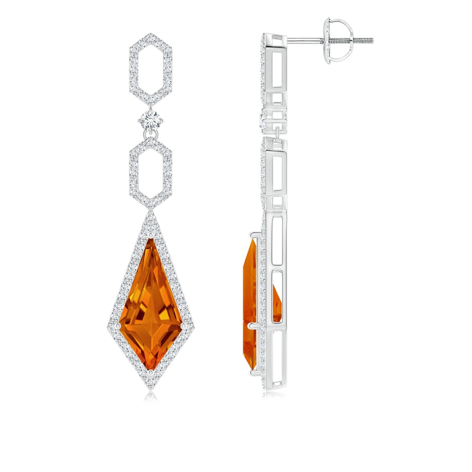 14x7mm AAAA Citrine Elongated Hexagonal Frame Dangle Earrings in White Gold side 1