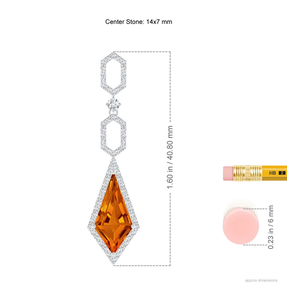 14x7mm AAAA Citrine Elongated Hexagonal Frame Dangle Earrings in White Gold ruler