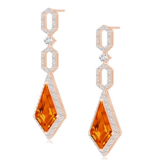 15x8mm AAAA Citrine Elongated Hexagonal Frame Dangle Earrings in Rose Gold