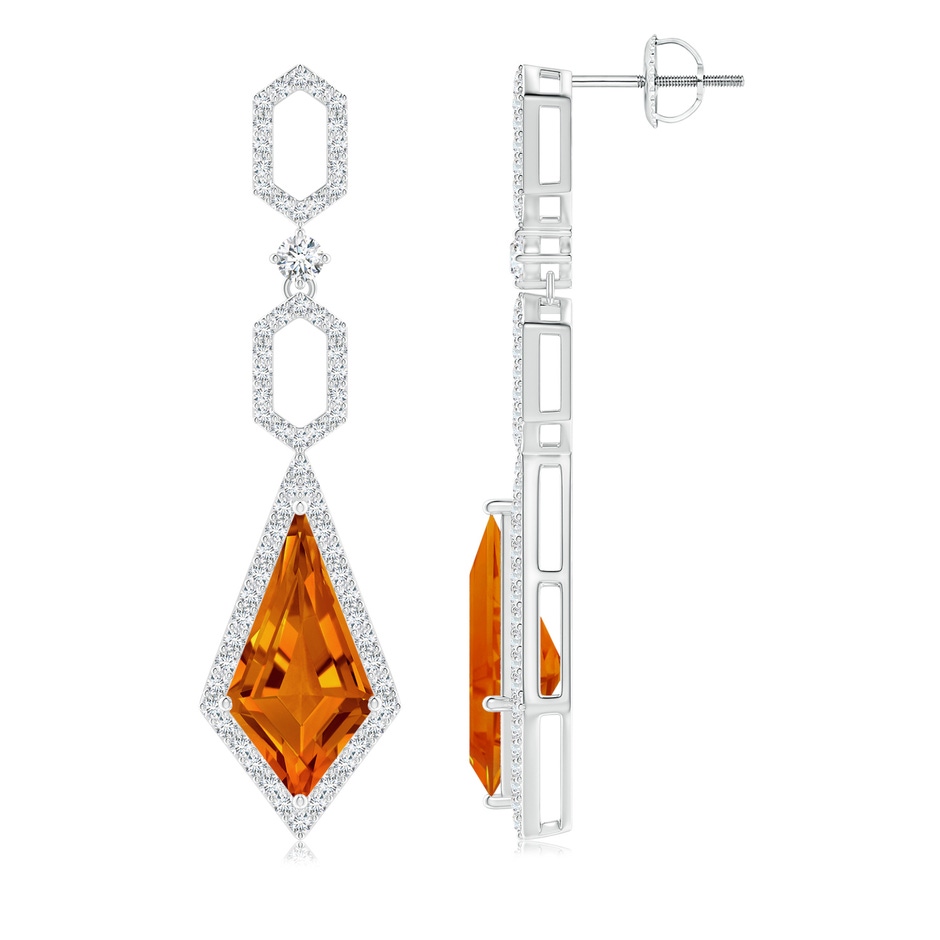 15x8mm AAAA Citrine Elongated Hexagonal Frame Dangle Earrings in White Gold side 1