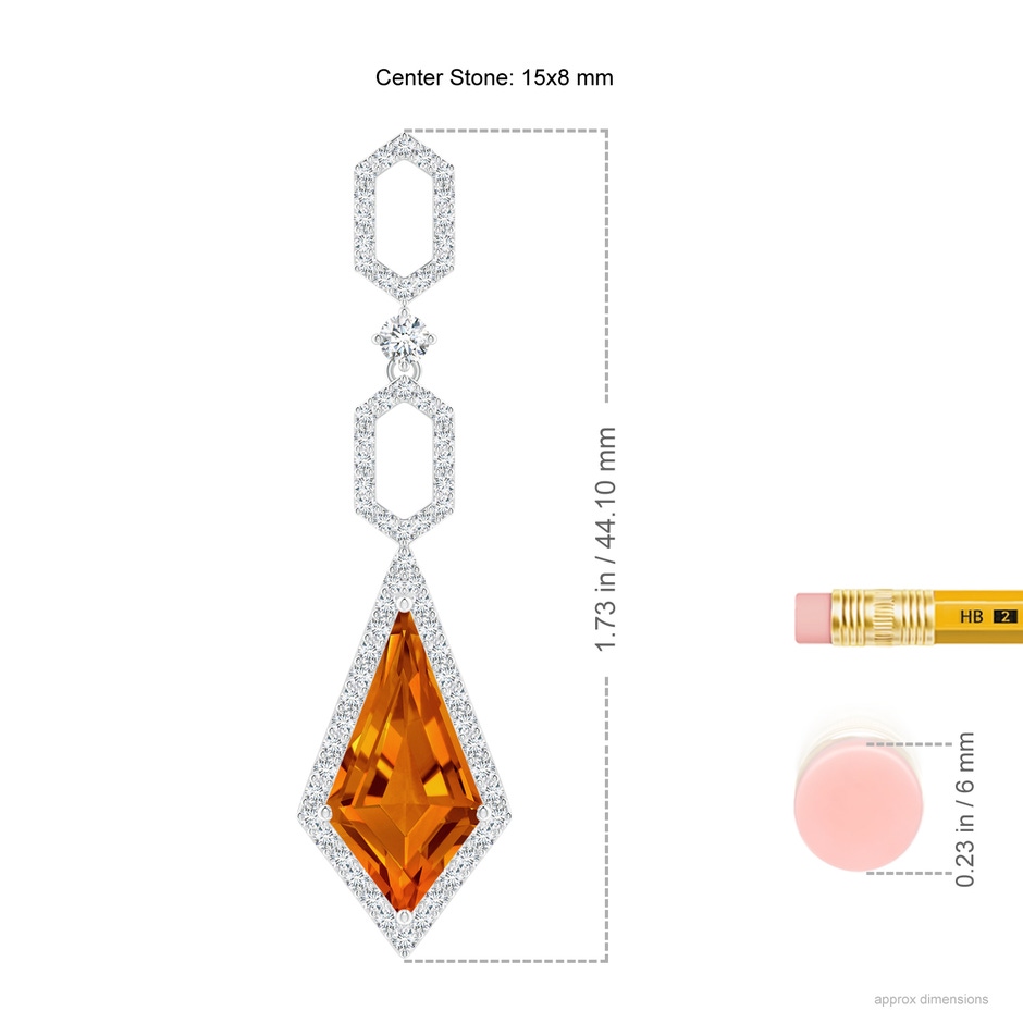 15x8mm AAAA Citrine Elongated Hexagonal Frame Dangle Earrings in White Gold ruler