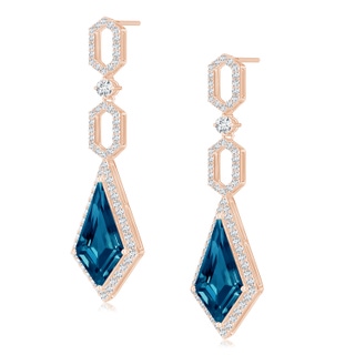 15x8mm AAAA London Blue Topaz Elongated Hexagonal Frame Dangle Earrings in Rose Gold