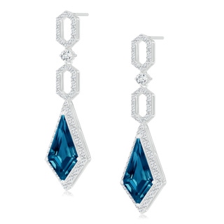 15x8mm AAAA London Blue Topaz Elongated Hexagonal Frame Dangle Earrings in White Gold