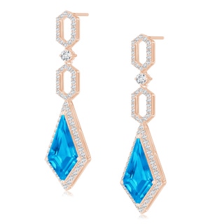 15x8mm AAAA Swiss Blue Topaz Elongated Hexagonal Frame Dangle Earrings in Rose Gold