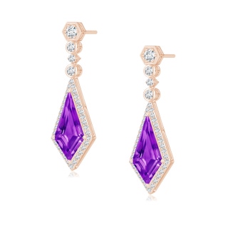 14x7mm AAAA Moroccan Style Kite-Shaped Amethyst Dangle Earrings in 9K Rose Gold