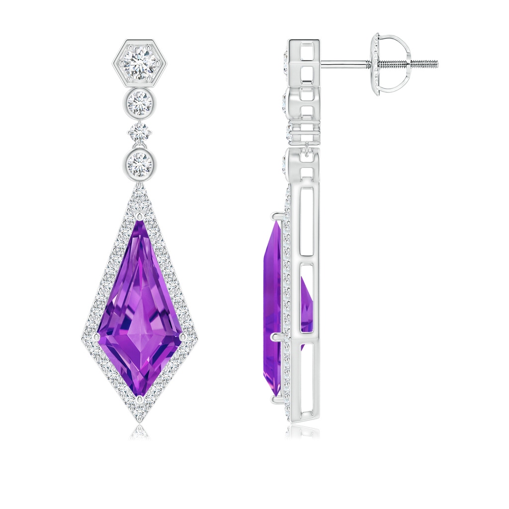 14x7mm AAAA Moroccan Style Kite-Shaped Amethyst Dangle Earrings in White Gold - side 1