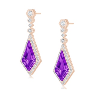 15x8mm AAAA Moroccan Style Kite-Shaped Amethyst Dangle Earrings in Rose Gold