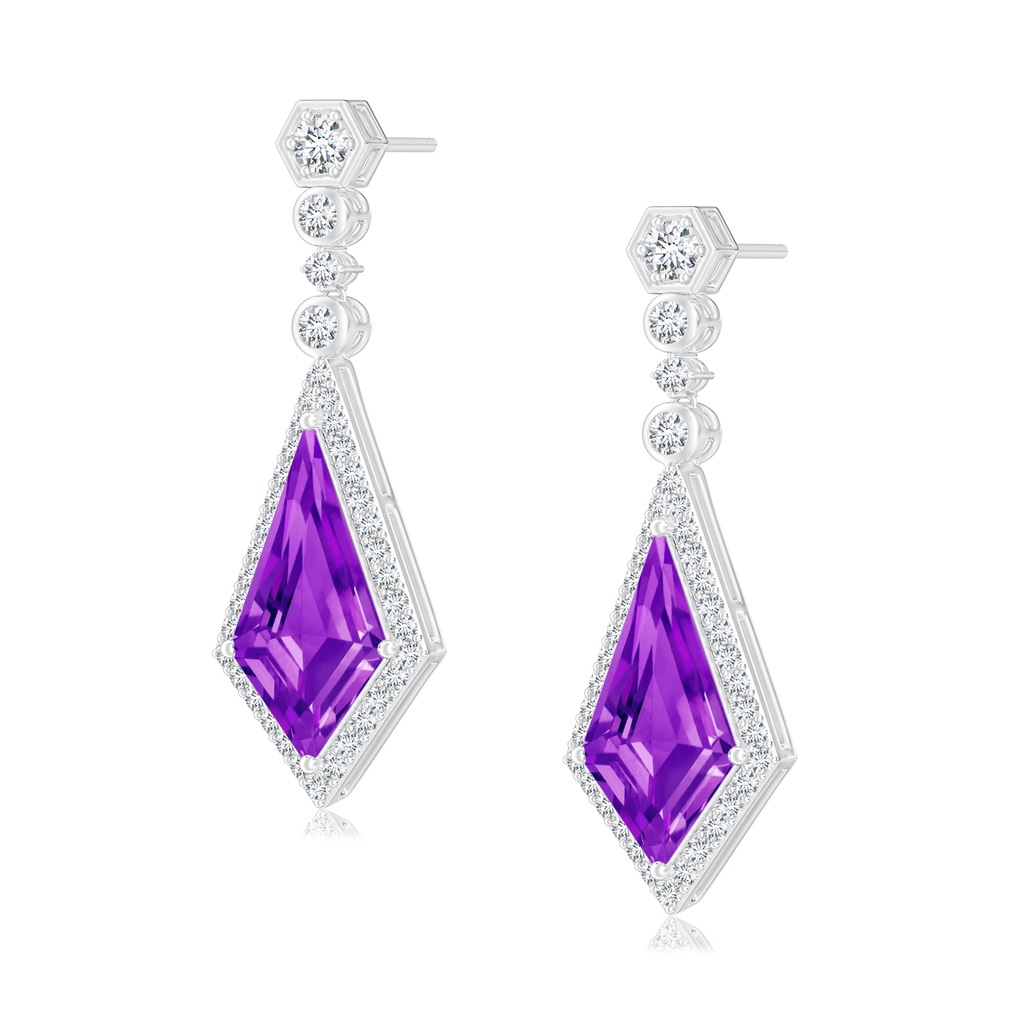 15x8mm AAAA Moroccan Style Kite-Shaped Amethyst Dangle Earrings in White Gold 