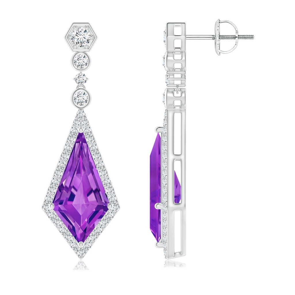 15x8mm AAAA Moroccan Style Kite-Shaped Amethyst Dangle Earrings in White Gold Side 1