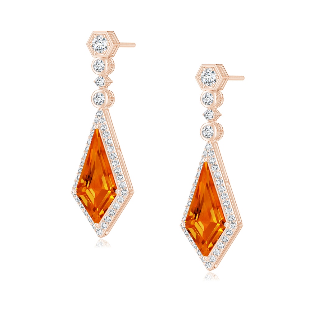 14x7mm AAAA Moroccan Style Kite-Shaped Citrine Dangle Earrings in Rose Gold