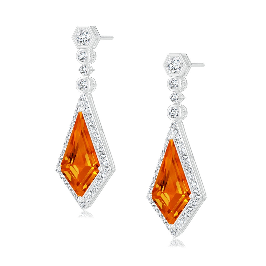 15x8mm AAAA Moroccan Style Kite-Shaped Citrine Dangle Earrings in White Gold