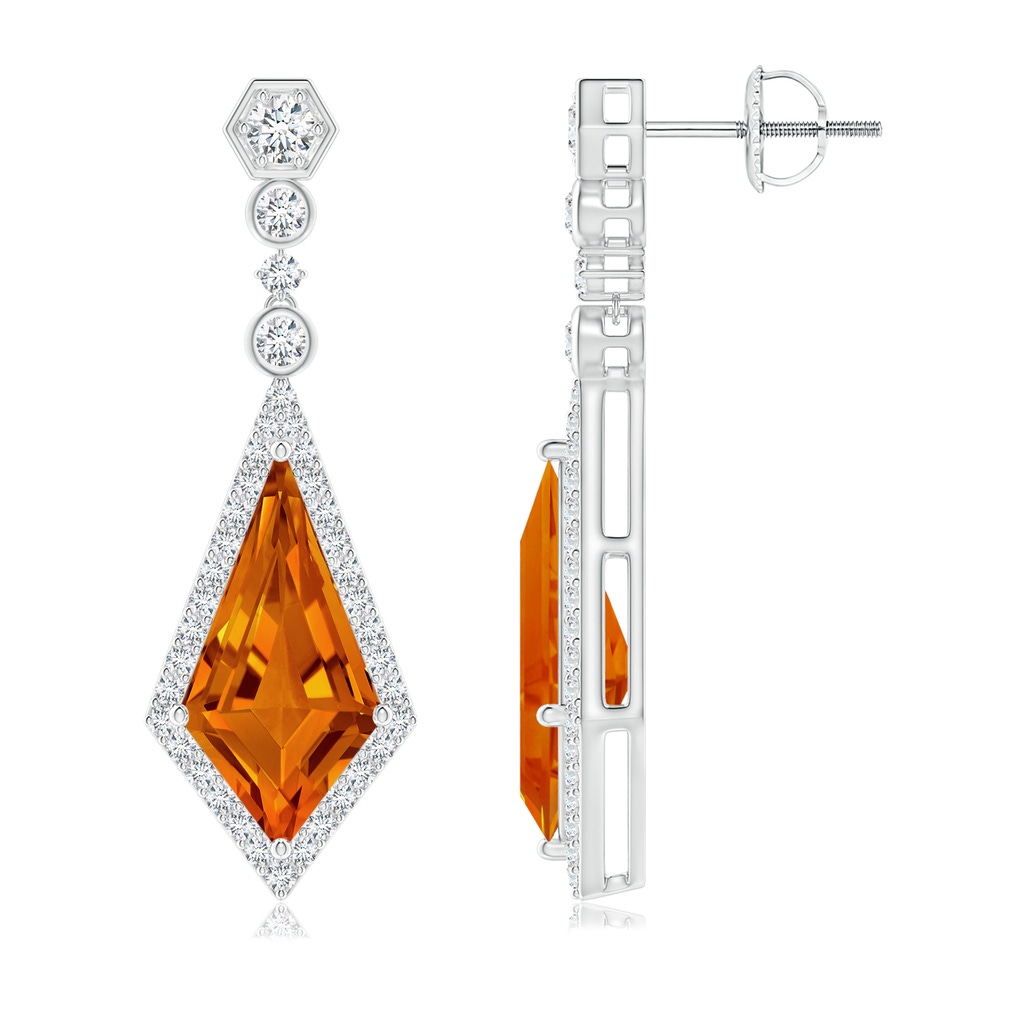 15x8mm AAAA Moroccan Style Kite-Shaped Citrine Dangle Earrings in White Gold Side 1