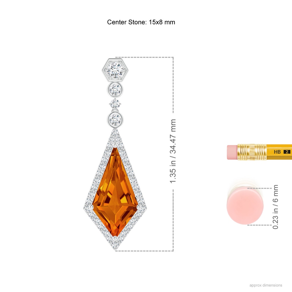15x8mm AAAA Moroccan Style Kite-Shaped Citrine Dangle Earrings in White Gold Ruler