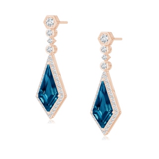 14x7mm AAAA Moroccan Style Kite-Shaped London Blue Topaz Dangle Earrings in 9K Rose Gold