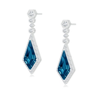 14x7mm AAAA Moroccan Style Kite-Shaped London Blue Topaz Dangle Earrings in White Gold