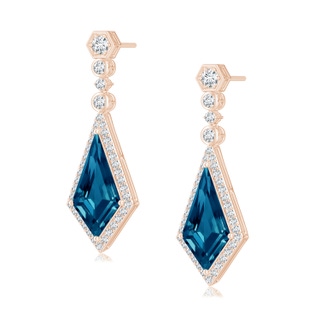 15x8mm AAAA Moroccan Style Kite-Shaped London Blue Topaz Dangle Earrings in 9K Rose Gold