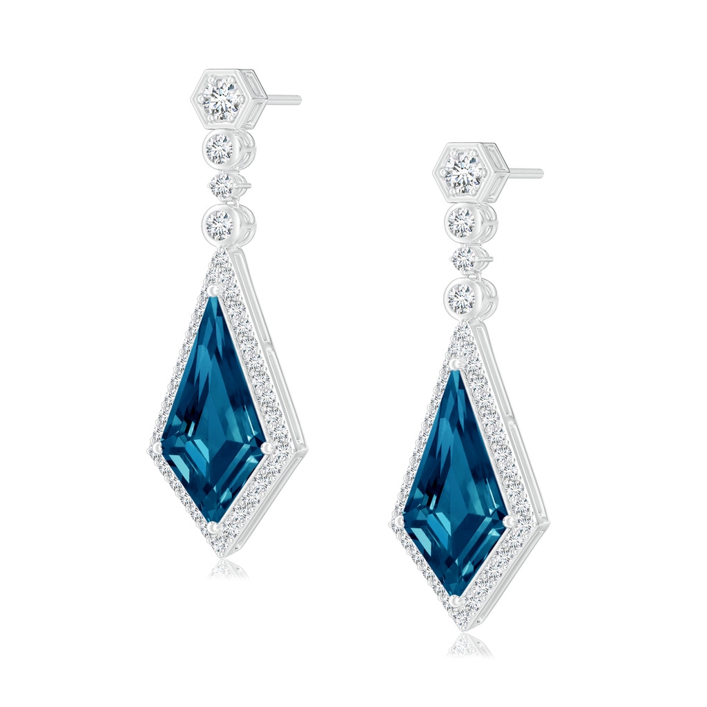 15x8mm AAAA Moroccan Style Kite-Shaped London Blue Topaz Dangle Earrings in White Gold