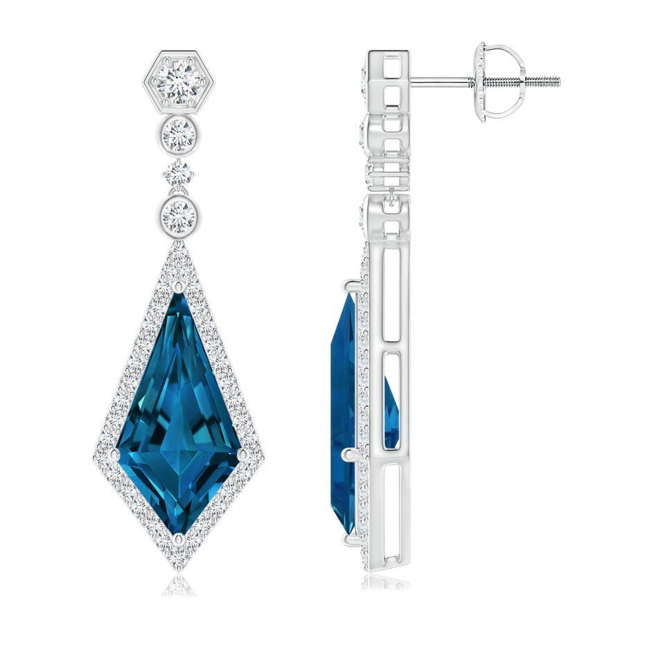 15x8mm AAAA Moroccan Style Kite-Shaped London Blue Topaz Dangle Earrings in White Gold side 1