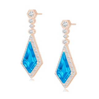 15x8mm AAAA Moroccan Style Kite-Shaped Swiss Blue Topaz Dangle Earrings in Rose Gold