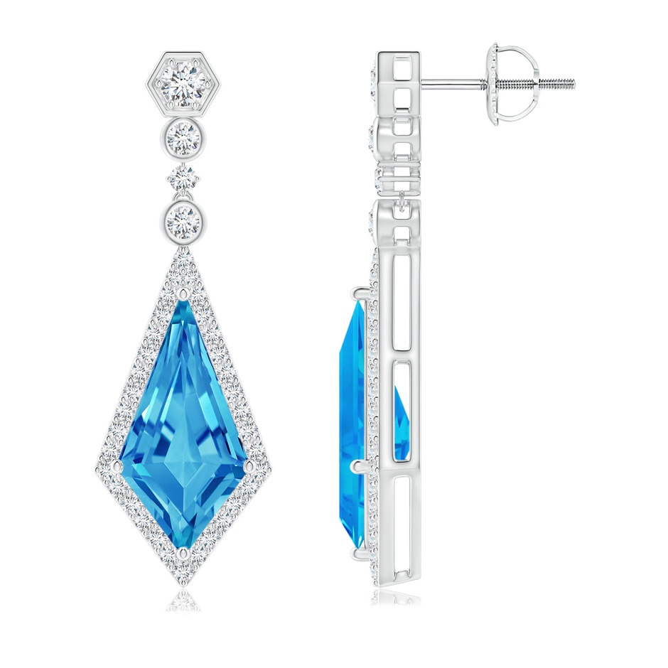 15x8mm AAAA Moroccan Style Kite-Shaped Swiss Blue Topaz Dangle Earrings in White Gold side 1